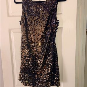 ARK & CO. - Sequined Mini Dress, Black and Gold, Size Small